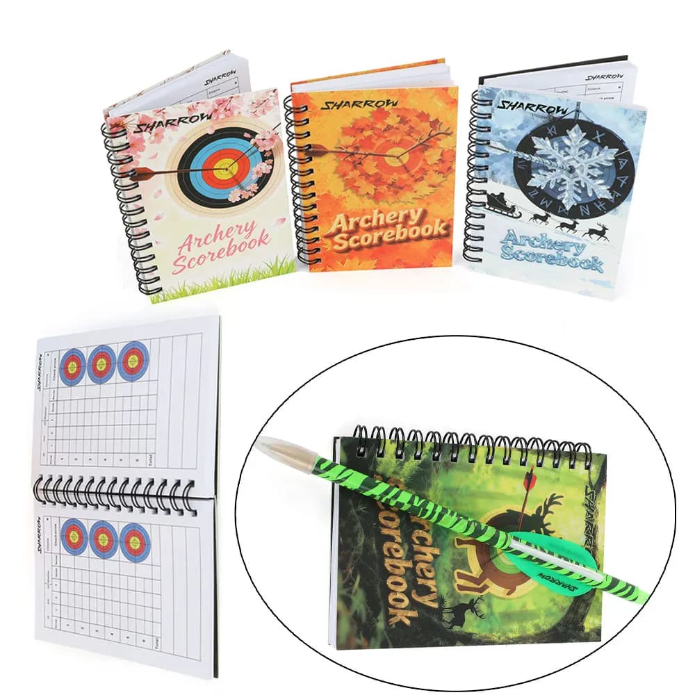 Tiro con l'arco Mark Notebook Libro di punteggio bersaglio Penna nera Libro di punteggio da competizione Formazione di tiro Pratica Libro di punteggio Portatile 50 carta