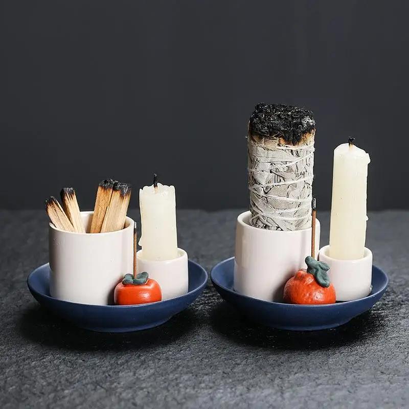 Porta Palo Santo in ceramica per sala da meditazione yoga Decorazioni per la casa Porta salvia in porcellana Porta bastoncini di incenso Regali per yoga spa