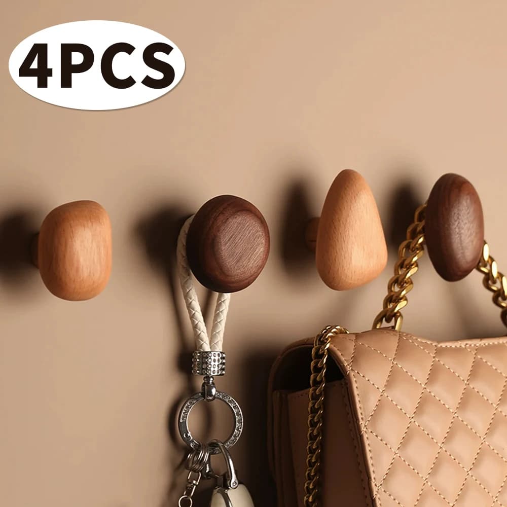Pebble Shaped Wall Mounted Coat Hook Key Hat Scarf Handbag Natural Wood Clothes Hanger Decorative Bathroom Rack Storage Hanger