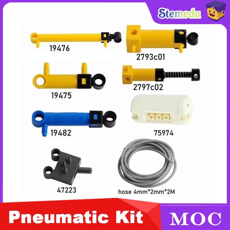 Kit di parti pneumatiche MOC 8 pezzi - Set pistoni e tubi flessibili del serbatoio della pompa dell'aria compatibile con Legoeds 19476/19475/19482