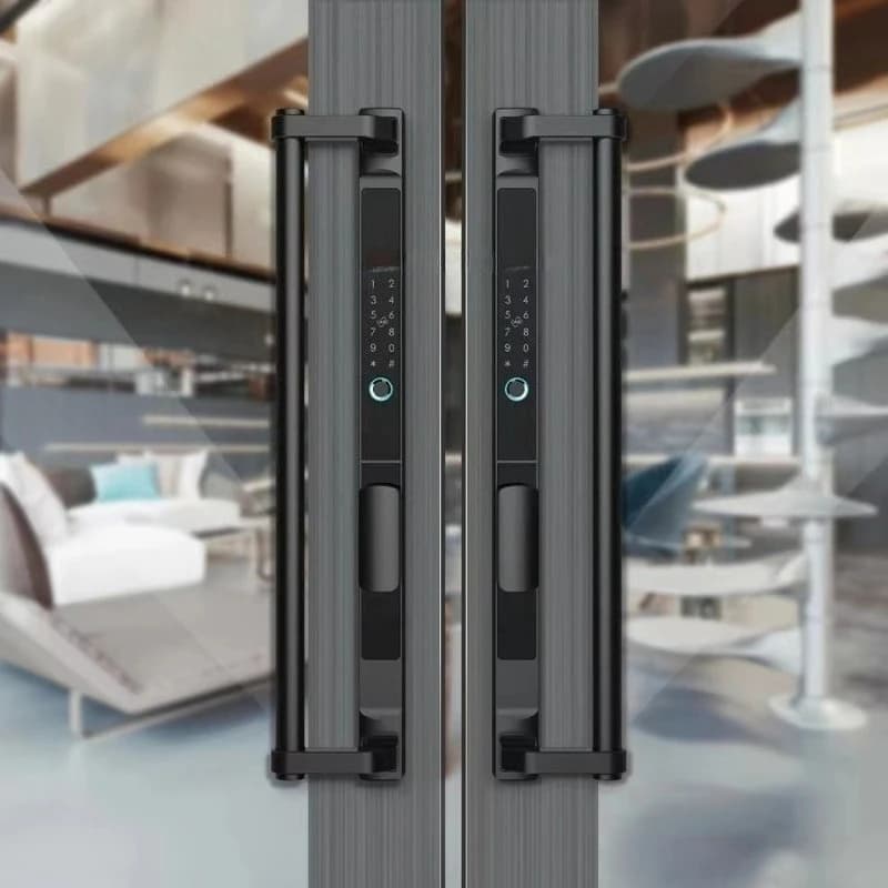 Serratura intelligente per porta in lega di alluminio aeronautico con impronta digitale e password, serratura intelligente con maniglia grande per porta in vetro impermeabile