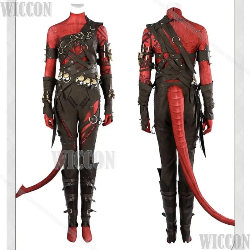 Karlach Game Baldur's Cosplay Gate 3 Costume Full Set Red Skin Jumpsuit Tail Clothes Women Holloween Party Roleplay Customizeds;
