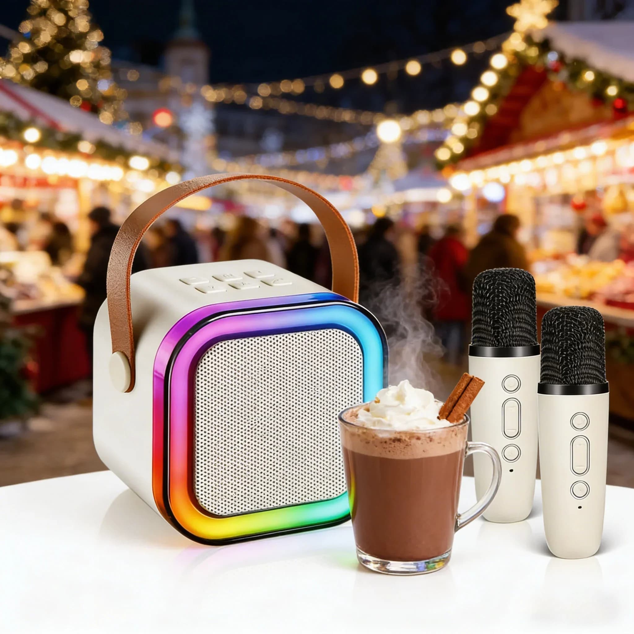 2 microfoni wireless RGB macchina per karaoke altoparlante Hi-Fi Bluetooth 5.3 festa in casa