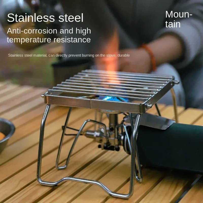 Supporto per Fornello da Esterno in Acciaio Inossidabile, Portatile e Pieghevole, Mini Griglia per Barbecue, Supporto per Pentole e Teglie da Forno