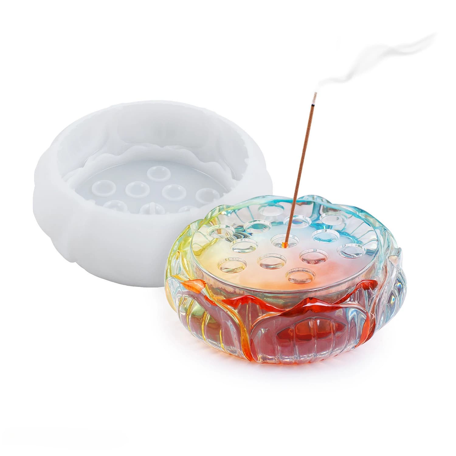 Fai da te a forma di loto in Silicone resina epossidica stampo incenso Joss Stick piatto sottobicchiere decorazione