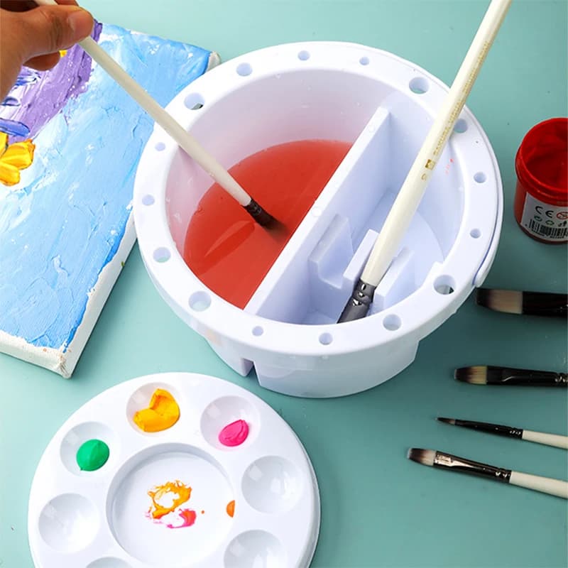 Secchio per lavatrice per pennelli 3 in 1 con coperchio per tavolozza Porta pennelli per pittura Arte Acquerello Pittura a olio Strumenti per la pulizia Pennelli Vassoio Bacino