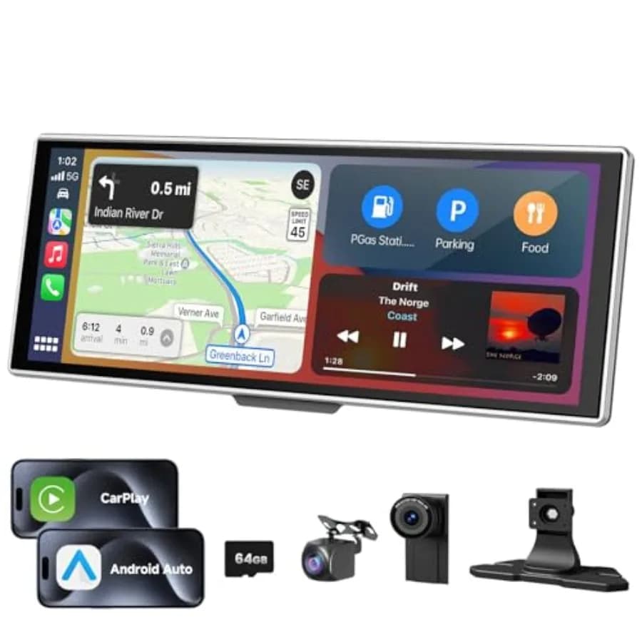Car dashboard display: 11.26-inch HD touchscreen, aluminum alloy body, black finish, wireless CarPlay/Android Auto, 4K dash cam