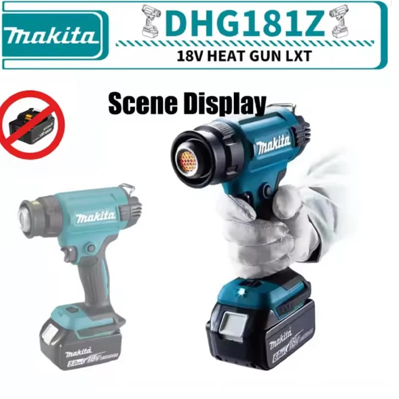 💥 DHG181Z Pistola termica a batteria Makita 18V Pistola per saldatura ad aria calda portatile con display a LED 550 ° Ventilatore termico con controllo della temperatura C