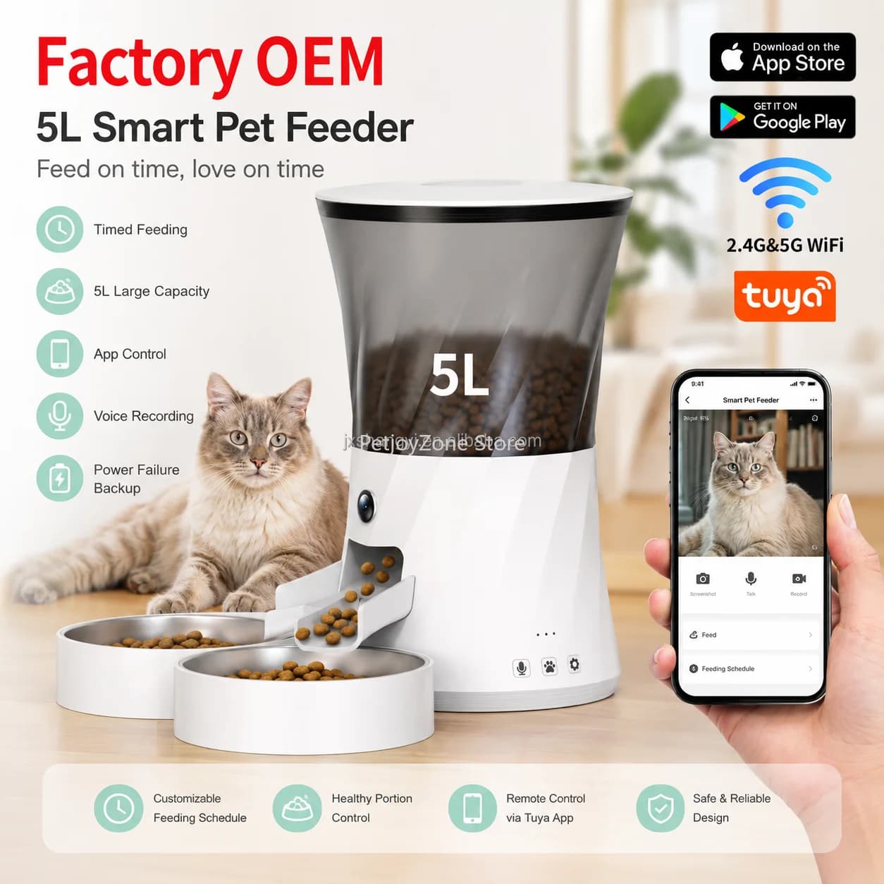 Top-Quality 5L Tuya APP Control WIFI Timed Cat Automatic Double Food Bowl Dispenser Smart Pet Feeder With HD Camera
