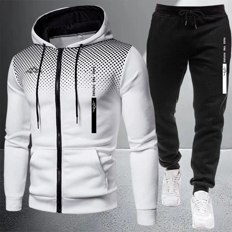 Hot Sales Men's Jacket Tracksuit Casual Zip Hooded Dot Sweatshirts Coat Outdoors Sports Clothes Autumn Winter Single Tops Pants