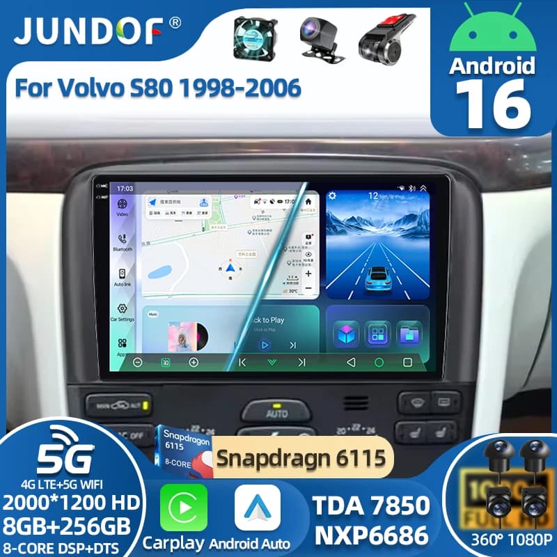 Autoradio Android 16 Per Volvo S80 1998 1999 2000 2001 2002 2003 2004 2005 2006 Navigazione GPS Lettore multimediale Stereo carplay