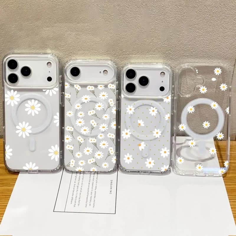 Flower Magnetic Wireless Charge Clear Phone Case For IPhone 17 Air 16 15 14 Pro Max Plus 12 13 Mini 16E Casing TPU