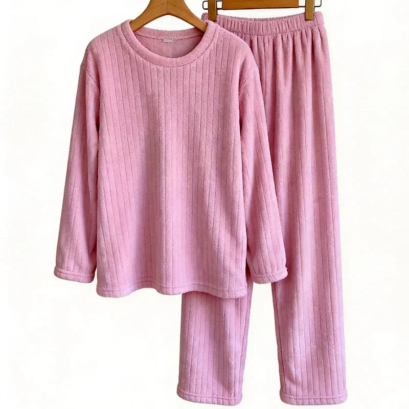 Women Fuzzy Sherpa Pajamas Set Solid Color Fleece Long Sleeve Top Pants Two Piece Warm Winter Loungewear Home Sleepwear