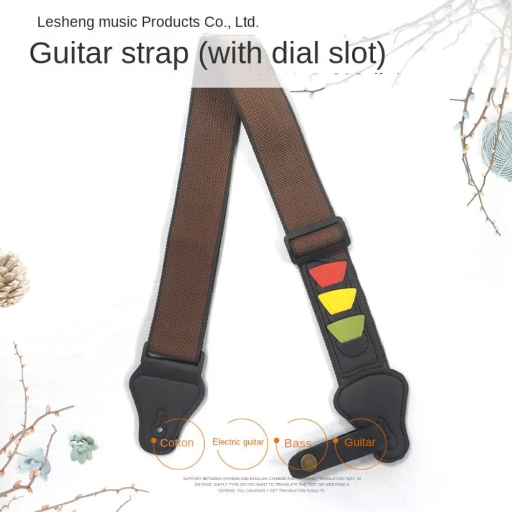 Tracolla per Chitarra con 3 Portaplettri, in Cotone e Pelle PU, per Chitarra Folk ed Elettrica, Design Personalizzato