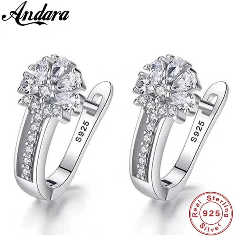 Sterling 925 Sterling Silver Earrings with Zirconia, Fine Jewels in Flower Shape, Gift for Women, Ideal for Fidancy and Wedding