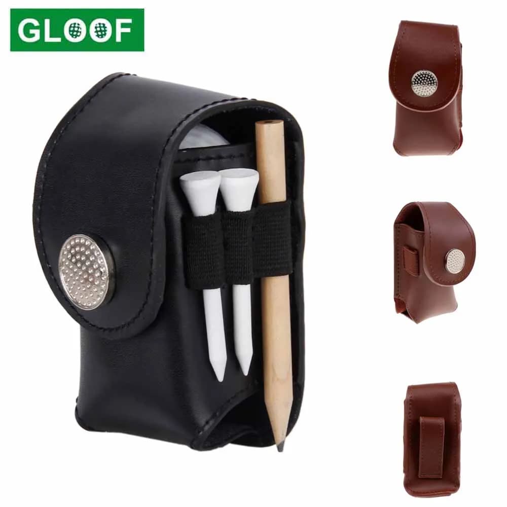 Palline da Golf in pelle di vacchetta e supporto per Tees custodia per attrezzi da trasporto per attrezzi con custodia da 2 palline