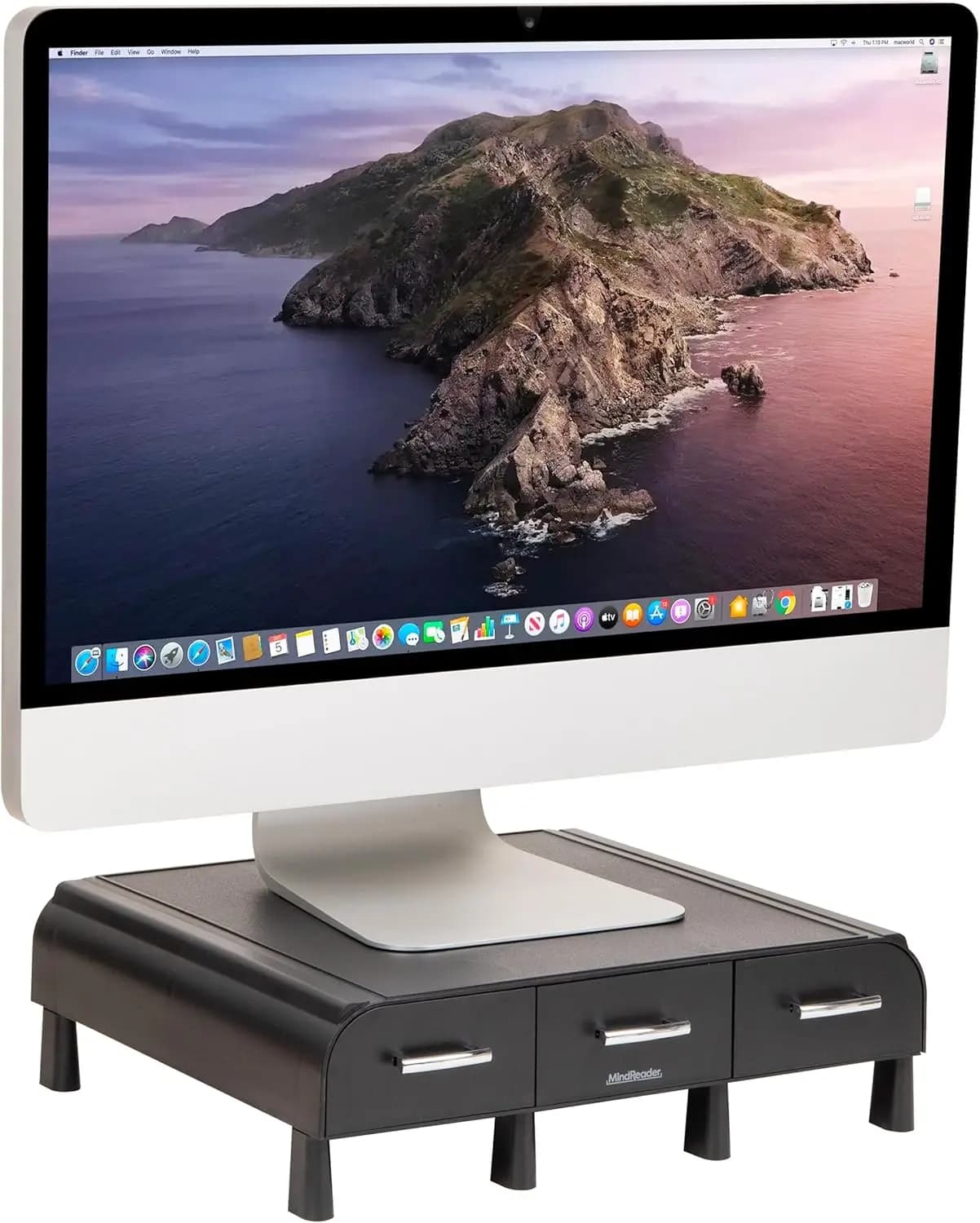Supporto per Monitor con Cassetti per Scrivania, Rialzo Ergonomico per Laptop, Organizzatore in Plastica Resistente, 13,5x13x4 Pollici Nero