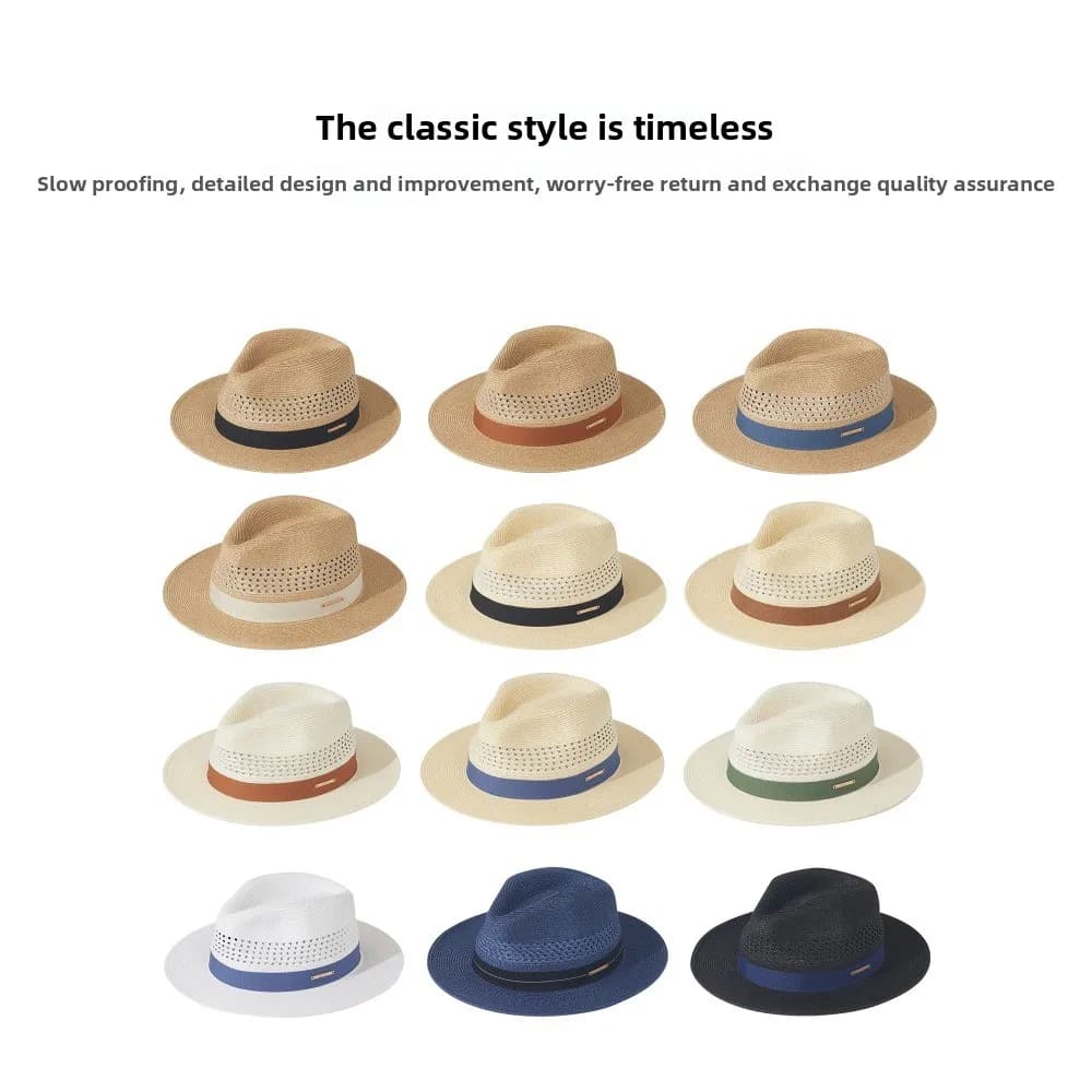 Cappello di paglia Panama Jazz di grandi dimensioni 60 cm Cappello da sole da donna per uomo all'aperto con foro per protezione solare Cappello da spiaggia estivo da uomo a tesa larga L