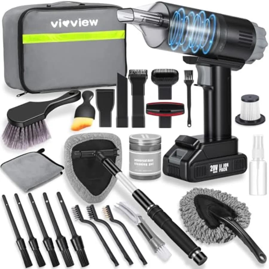 Kit di Pulizia Auto 26 Pezzi con Aspirapolvere Portatile Senza Fili ad Alta Potenza per Casa, Auto e Animali Domestici
