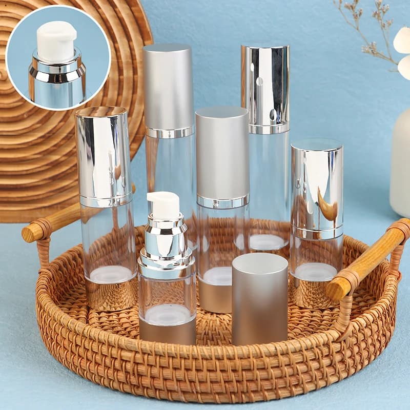 Empty bottle with vacuum pump 15/30/50ml, Silver UV bottle for Lotion, Airless bottle for Viso and Fondotinta cream, Cosmetic spray