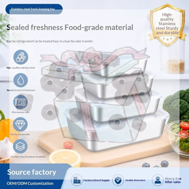 【CC】Stainless Steel Food Storage Containers With Lids Lunch Boxes For Kitchen Fridge Travel Kitchen Organizers