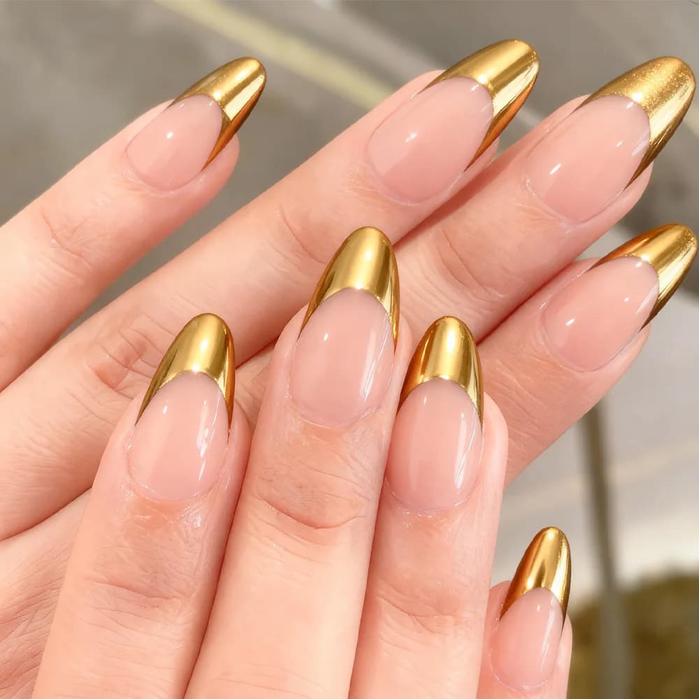 30pcs/set Medium Almond fake nails for women girls Simple golden silver red black white french edge tips press on false nail