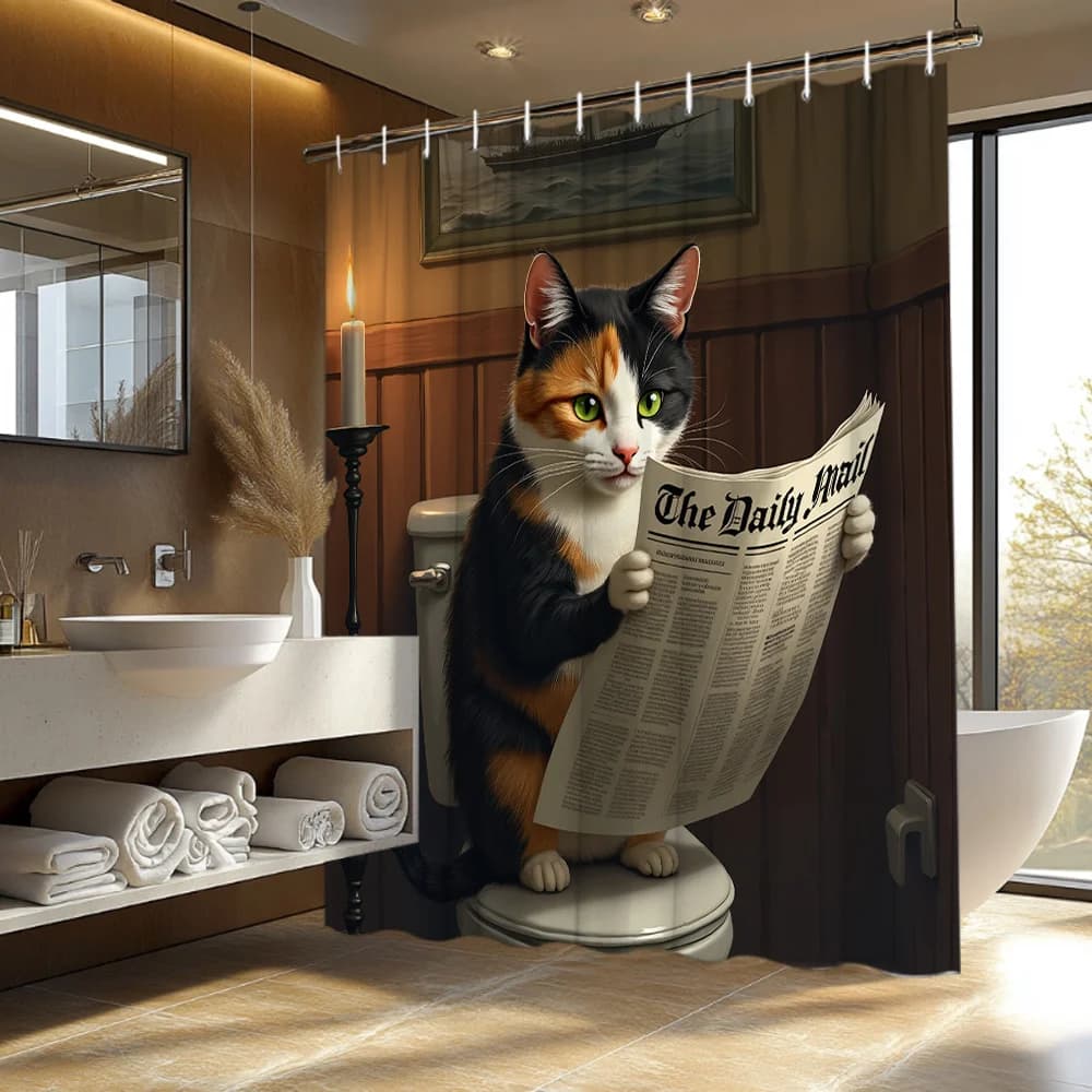 Unique Waterproof Newspaper Print Shower Curtain Bathroom Decor Novelty Daily Mail Pop Art Style Curtain Liner Modern Accessorie