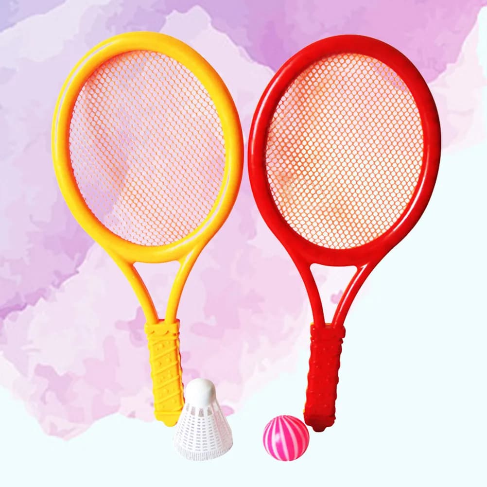 1Pair All in One Badminton Tennis Set Plastic Rackets Plus Soft Surface PU Ball and Non Badminton Ball for Early