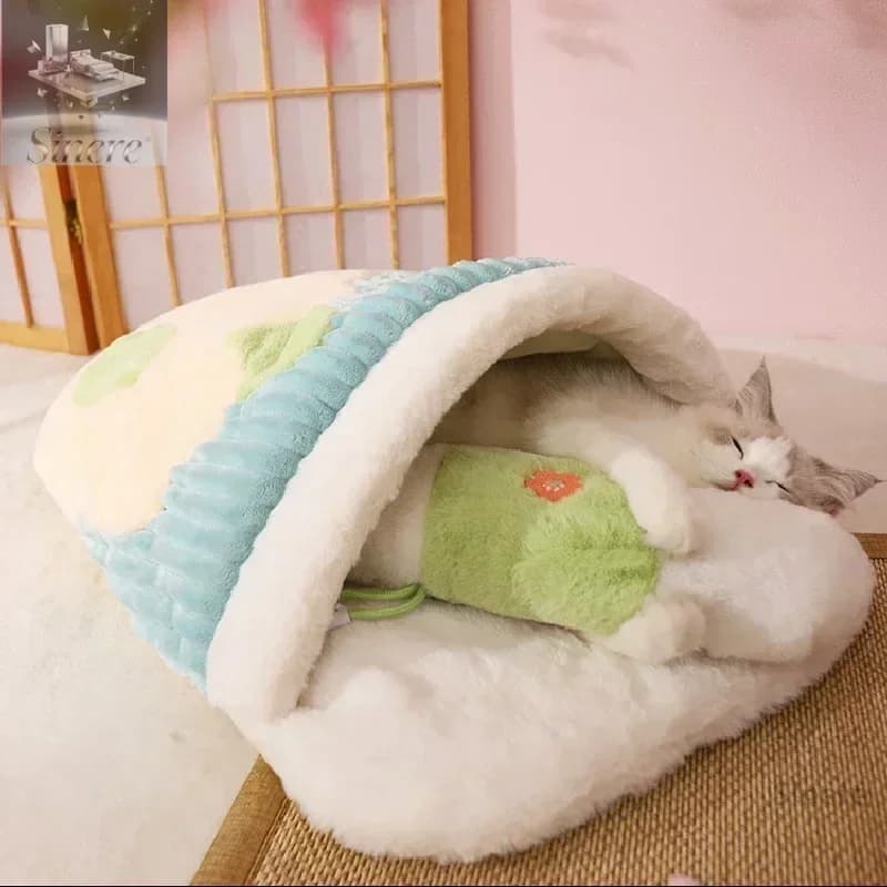 Cot for cats Japanese Sakura Hot fur bag for cats Deep sleeping Winter house for dogs Cushion for cats with pillow Removable pet products