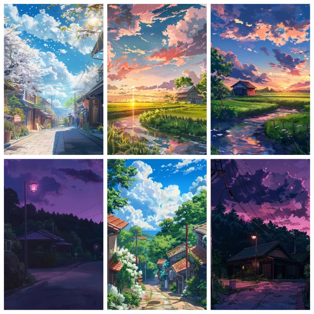 Pittura Diamantata Senza Cornice, Fai da Te, Completa, con Diamanti a Punto, Mosaico Villaggio al Tramonto, Set Punto Croce per Adulti, Decorazione per Soggiorno e Camera da Letto