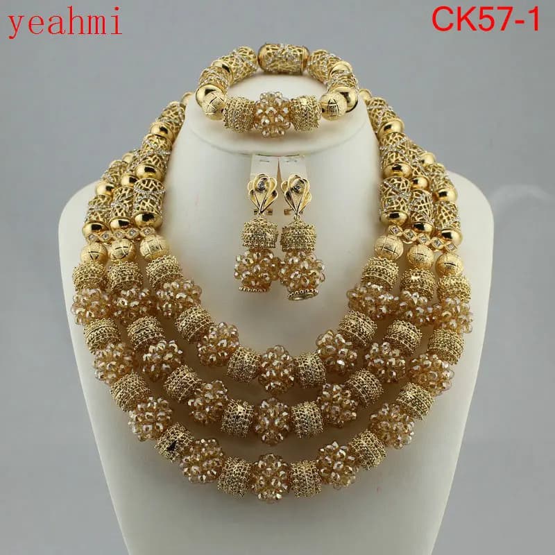 Incredibile set di gioielli con perline africane catena da donna Collana multistrato in cristallo da sposa nigeriano / orecchini Set di gioielli indiani