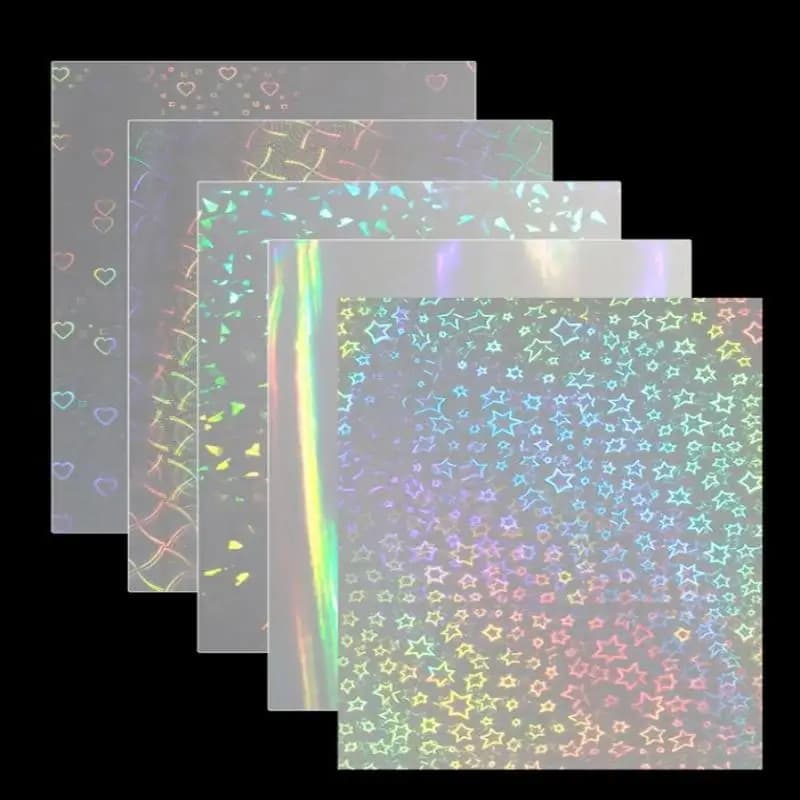 A4 Holographic Lamination Film 5Pcs Self Adhesive Sticker Sheets Waterproof Transparent for Labels and Scrapbook