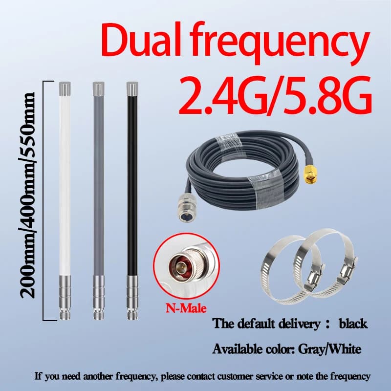 Antenna dual-band esterna Omni 2.4G 5.8G Antenna impermeabile in fibra di vetro 2.4G + 5G per trasmissione remota Hotspot Extender Wifi
