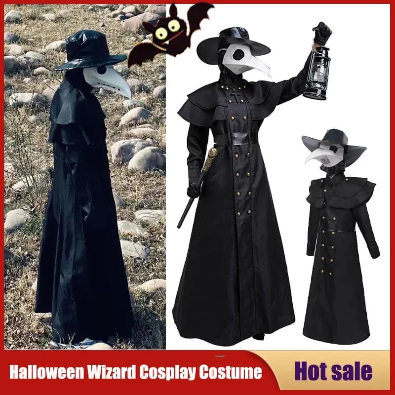 Costume di Halloween per bambini adulti Abito medievale con cappuccio Dottore della peste Uccello Cosplay Orrore Monaco Steampunk Carnevale Masquerade Mantello;3