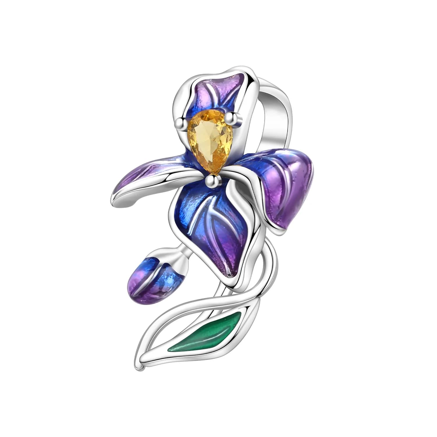 CYCUFF Ciondoli a forma di fiore di iris blu e viola in Argento Sterling 925, Charm per Bracciali e Collane, Perline per Gioielli da Festa, Regali Fai da Te di Pregio