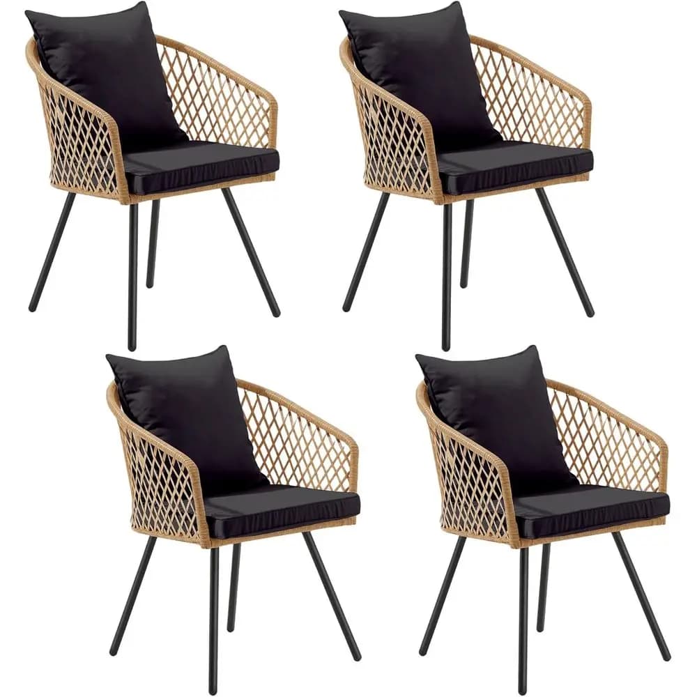 Sedie da Patio per Tutte le Stagioni con Cuscini e Braccioli - Ideali per Esterni, Giardino, Bordo Piscina, Balcone, Interni (Set di 4, Beige e Nero)