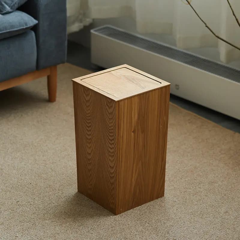 Pattumiera Fliptop in stile giapponese con venature del legno, casa, soggiorno, contenitore della spazzatura, cucina, camera da letto, bidone della spazzatura, cestino della carta per ufficio