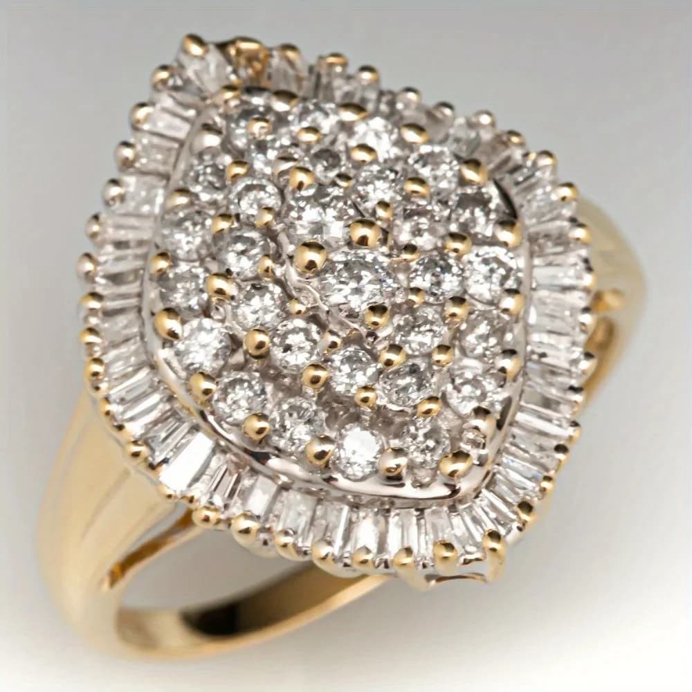 Anello Geometrico Classico con Zirconia Sintetica per Donne, Elegante Placcatura in Oro, Accessori per Gioielli da Banchetto e Matrimonio, Regali