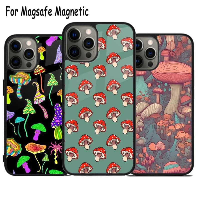 Cover per telefono con ricarica wireless Trippy Mushroom Forest per iPhone 17 Air 15 16 16e 14 13 11 12 Pro Max Plus, custodia magnetica Magsafe