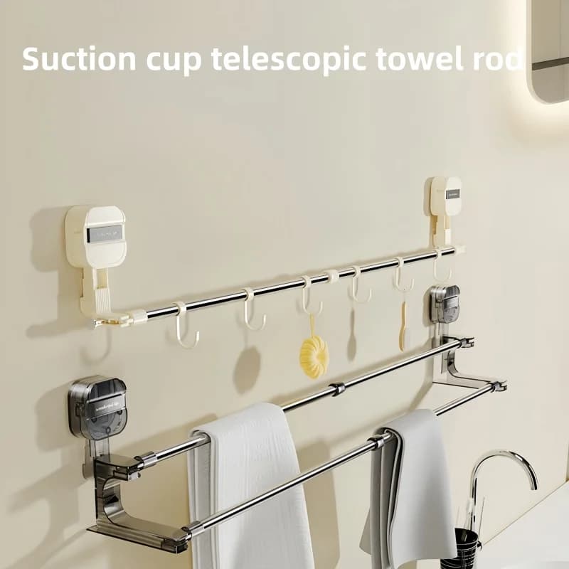 Portasciugamani telescopico con ventosa, portasciugamani retrattile per bagno senza perforazioni, portaoggetti da appendere per bagno