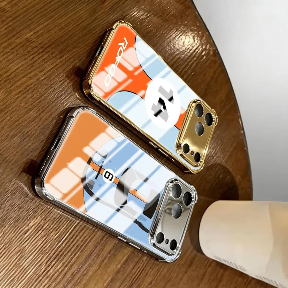 Car GulfS Racing Phone Case For iPhone 17 16 15 14 13 12 11 Plus Pro Max Gold silver four-corner shockproof glass
