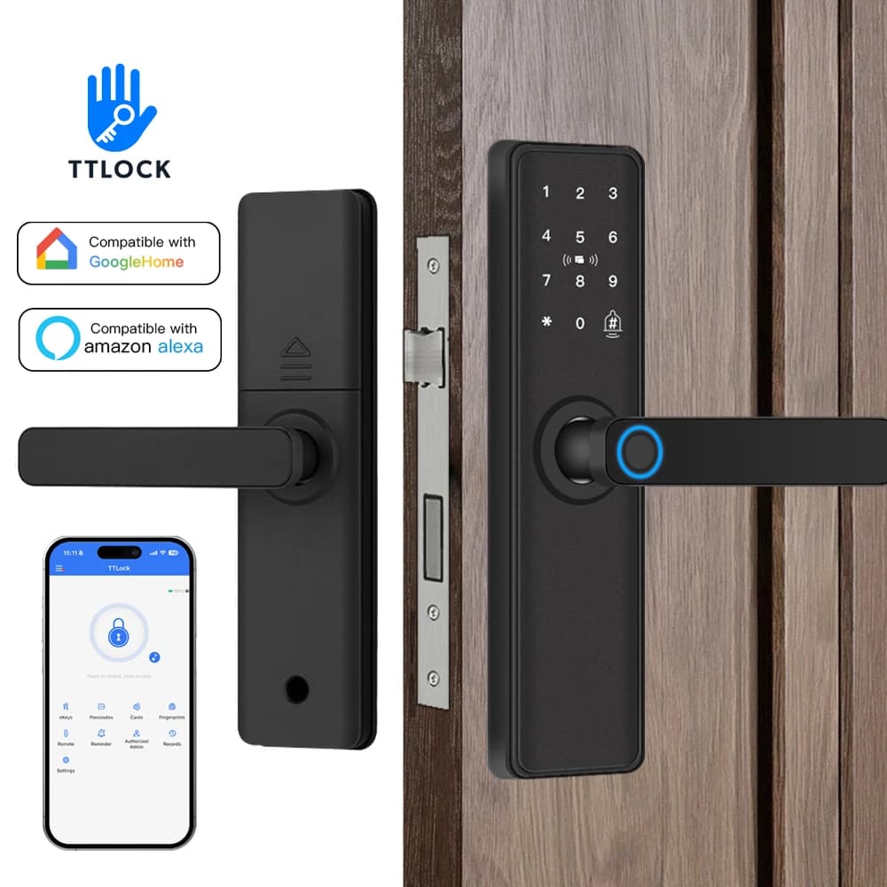 Smart Door Lock Bluetooth-compatible TTLock APP Digital Electronic Lock Smart Home Wooden Door Lock Fingerprint