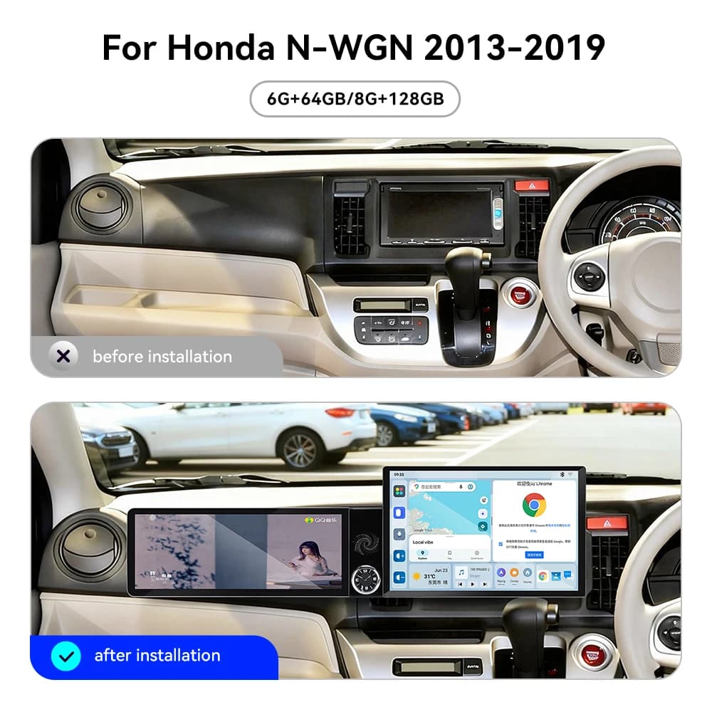 13.1"+12.3" Dual Screen Android13 Car Radio For Honda N‑WGN 2013‑2019 8Core CPU Wireless CarPlay Android Auto GPS 360 Panoramic