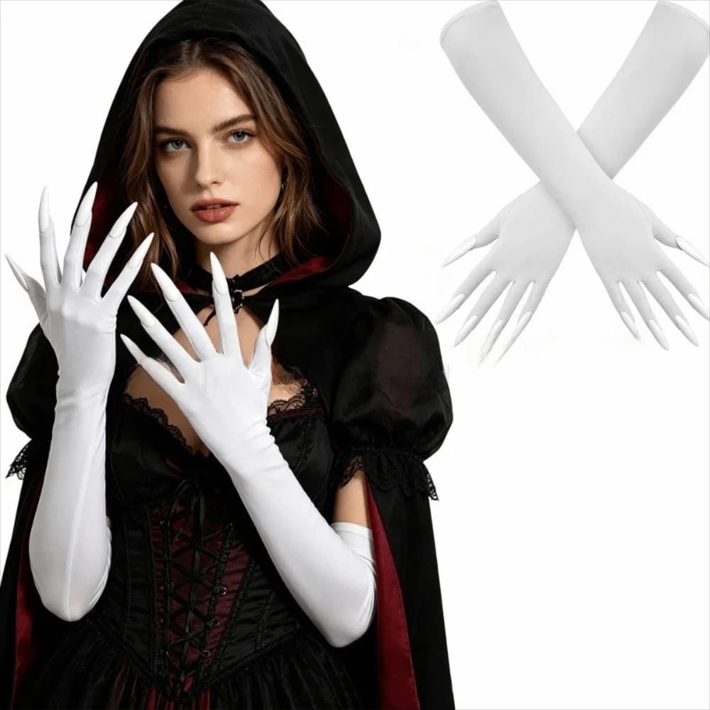 Fancy Props Halloween Cosplay Gloves Long Nails Solid Color Witch Cosplay Costume 43cm Elastic Ghost Claw Mittens Festival Party