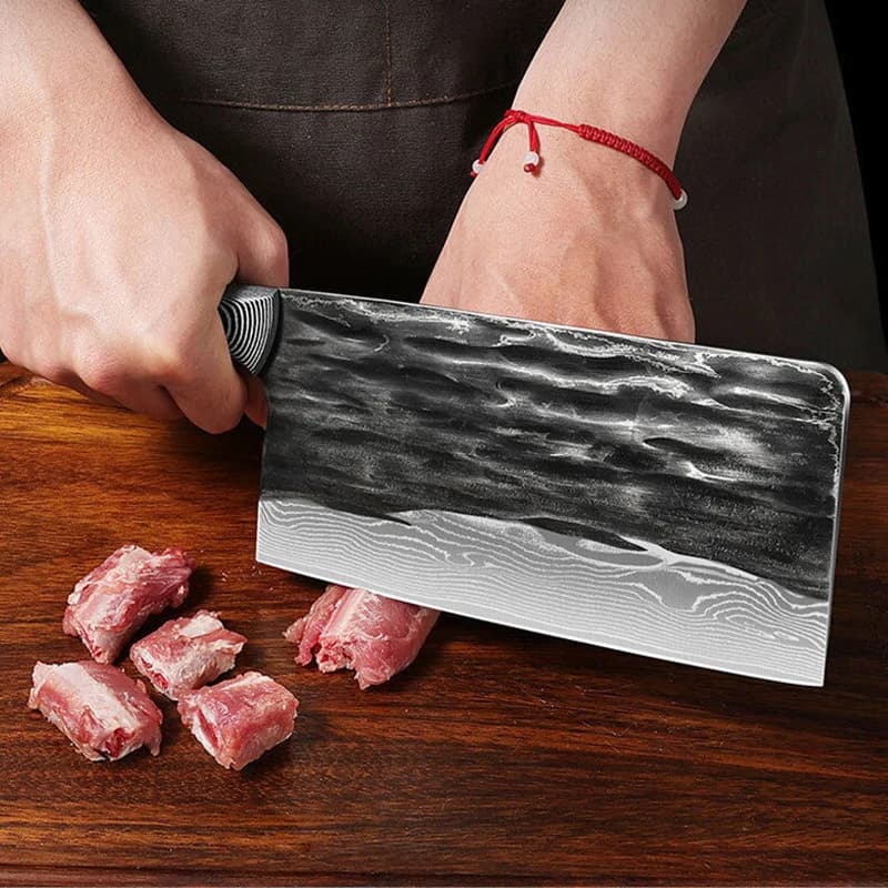 Coltello Chopper da 7,7 Pollici, Forgiato a Mano in Acciaio Damasco VG10, Lama con Manico G10, Coltello da Cucina per Affettare Carne e Pollame