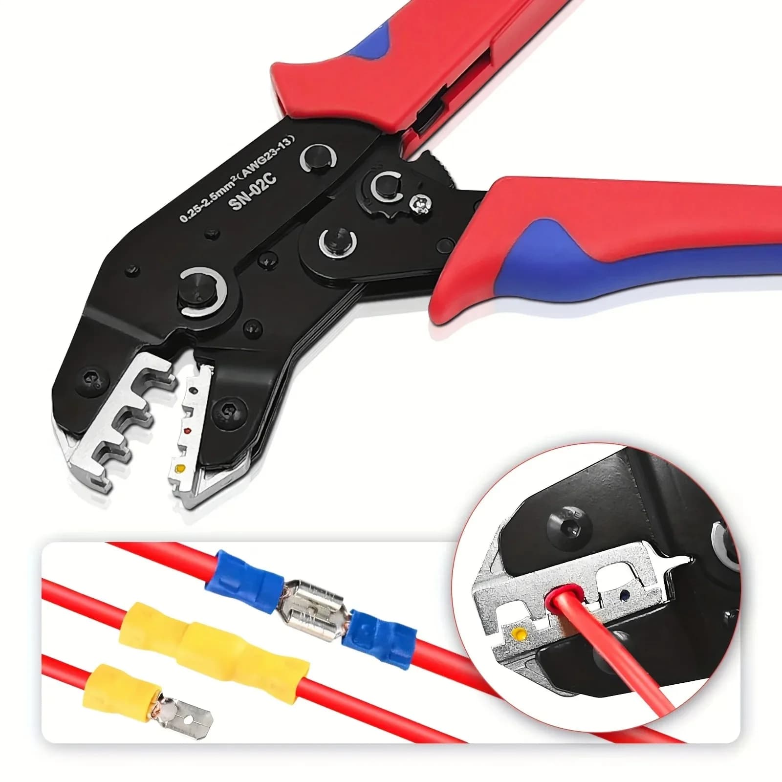Set di Pinze Crimpatrici SN-02C per Connettori Elettrici Isolati, Terminali a Crimpare, ad Anello, a Forcella, Kit Assortito di Capicorda per Cavi