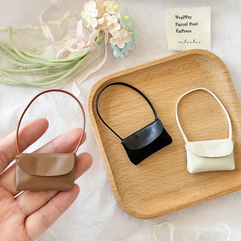 PU Leather Purse Accessories Dollhouse Decoration Pretend Play Toy New 15-17cm Doll Handbag Lady Leather Bag