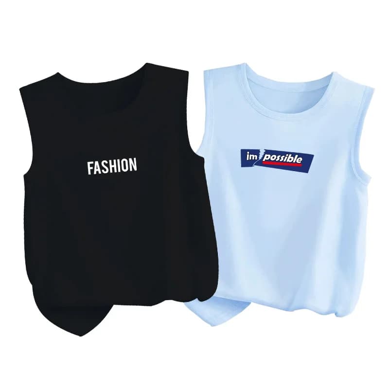 T-shirt senza maniche alla moda per bambini, canotta estiva traspirante per ragazzi, gilet casual leggero con stampa del marchio
