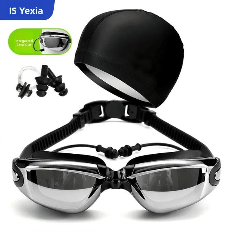 Set of Nuoto Occhialini Anti-fog with Headphone, Electroplated Protective Glasses for Men, Sports Equipment for Fitness
