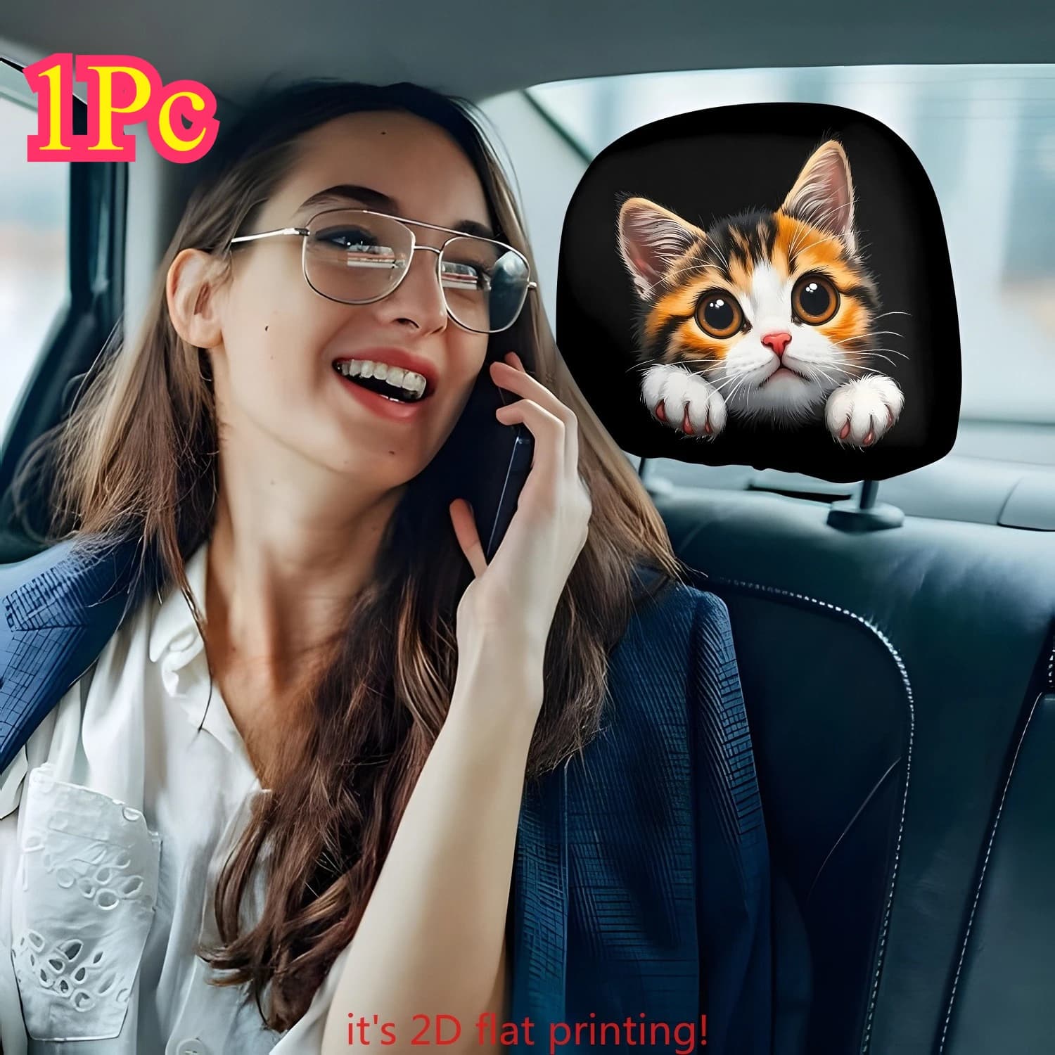 1 coprisedile per poggiatesta auto con stampa gatto a tre colori che fa la spalle, 1 pezzo | Accessori Protettivi per Sedili | Non riempito, facile da installare e pulire | Adatto